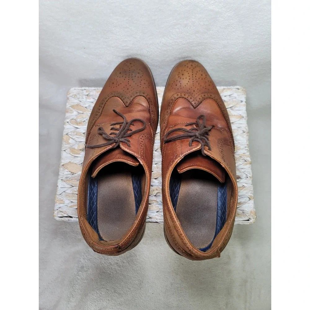 Florsheim Wingtip Brogue Oxford Dress Shoes Mens 9 Cognac Brown Leather Formal